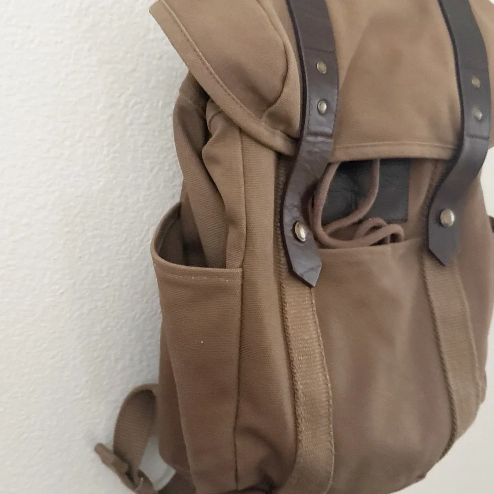 LANDS END | Waxed Canvas Brown Heavy Duty Water Resistant Laptop Backpack Travel